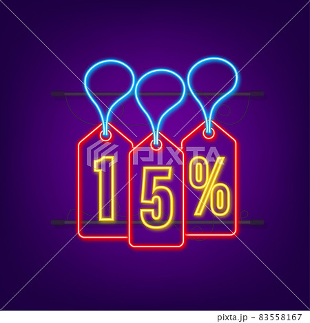 15 percent OFF Sale Discount neon tag. Discount offer price tag. 15 percent discount promotion flat icon with long shadow. Vector illustration 15 percent OFF Sale Discount neon tag. Discount offer price tag. 15 percent discount promotion flat icon with long shadow. Vector illustration 83558167