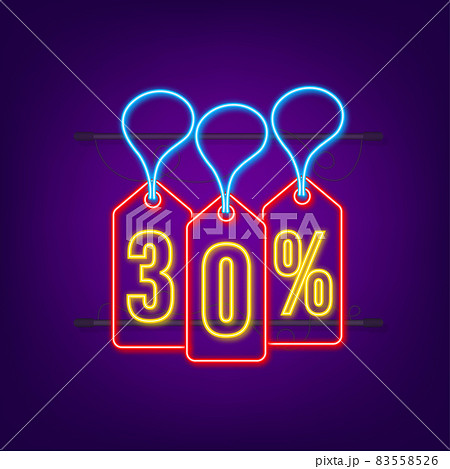 30 percent OFF Sale Discount neon tag. Discount offer price tag. 30 percent discount promotion flat icon with long shadow. Vector illustration 30 percent OFF Sale Discount neon tag. Discount offer price tag. 30 percent discount promotion flat icon with long shadow. Vector illustration 83558526