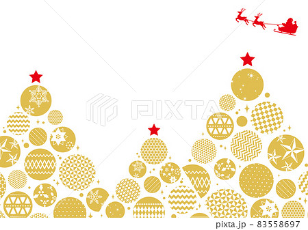 オーナメントでできたクリスマスツリーとサンタのフレームB 横 白バック 文字なし オーナメントでできたクリスマスツリーとサンタのフレームB 横 白バック 文字なし 83558697