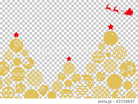 オーナメントでできたクリスマスツリーとサンタのフレームB 横 白バック 文字なし オーナメントでできたクリスマスツリーとサンタのフレームB 横 白バック 文字なし 83558697