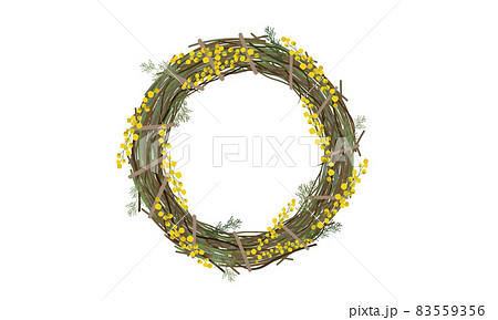 ミモザのリースのイラスト ミモザのリースのイラスト 83559356