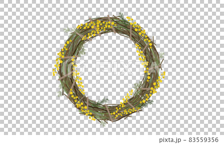 ミモザのリースのイラスト ミモザのリースのイラスト 83559356