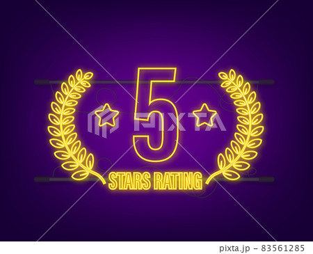 5 star rating. Badge with neon icon. Customer review rating. 83561285