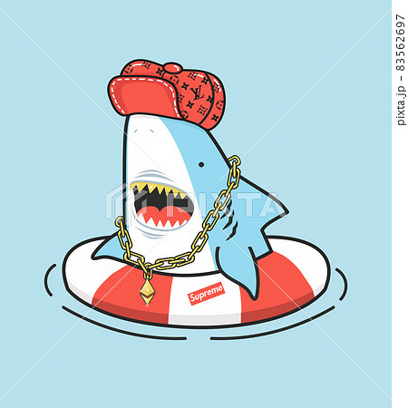 Cute Shark Hiphop Inflatable Ring Iconのイラスト素材