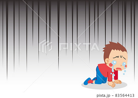 泣き崩れている可愛い小さな男の子のイラスト 漫画 背景 全身のイラスト素材