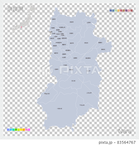 Map of Nara Prefecture, Nara, city, town, and village names 83564767
