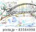 岩手県盛岡市の開運橋　水彩スケッチ画 83564998