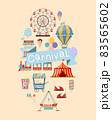 Vertical flyer template for carnival or festival with ferris wheel, piret ship, amusement train ride 83565602