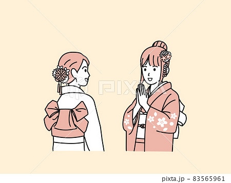 初詣に行く着物を着た若い女性 振袖 お参り 参拝 イラスト素材 初詣に行く着物を着た若い女性 振袖 お参り 参拝 イラスト素材 83565961