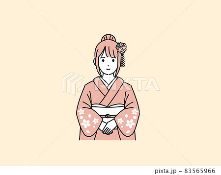 着物を着た若い女性 振袖 笑顔 上半身 イラスト素材のイラスト素材 着物を着た若い女性 振袖 笑顔 上半身 イラスト素材のイラスト素材