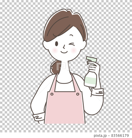 スプレー洗剤を持ってウインクする主婦 83566179