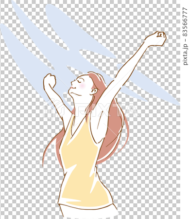 Image illustration of a woman raising her hands 83566777
