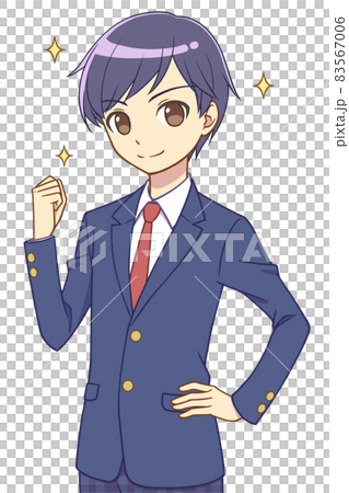 ガッツポーズをするブレザーの男の子のイラスト素材