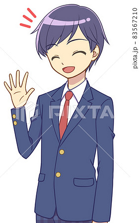 手を上げるブレザーの男の子のイラスト素材