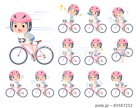 ロードバイクに乗った無課金アバター女性のセット 83567252