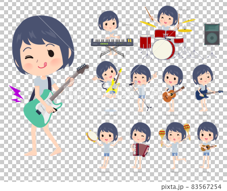 ロックンロールやポップミュージックを演奏する無課金アバター女性のセット 83567254