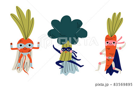 Vegetable in Eye Mask and Superhero Cloak Vector Set 83569895