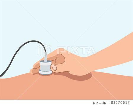 Ultrasound examination procedure. Measurement of internal organs.  Medical symbol for a medical center. Vector illustration 83570617