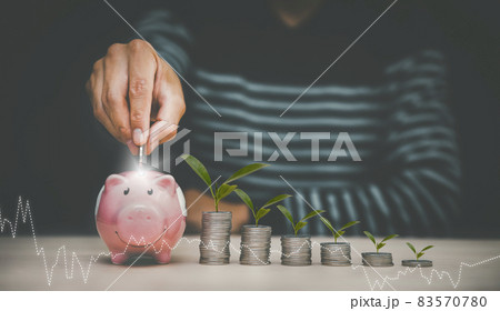 Coins stack and pink piggy with mini wood house model from model on wood table, Planning buy Real Estate, Planning to buy property. concept, business finance and saving money investment. Coins stack and pink piggy with mini wood house model from model on wood table, Planning buy Real Estate, Planning to buy property. concept, business finance and saving money investment. 83570780