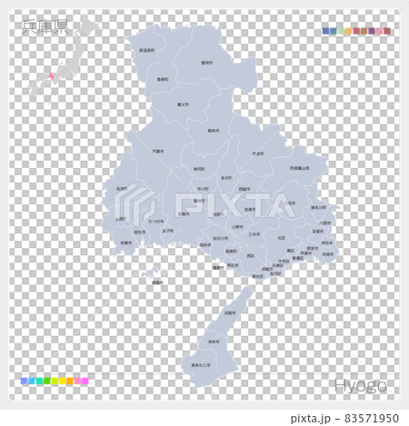 兵庫県の地図・Hyogo・市町村名 83571950