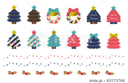 北欧風クリスマス用のアイコンとライン イラストセットのイラスト素材