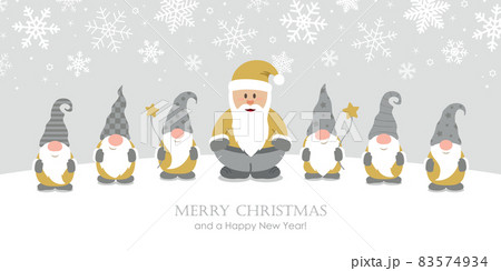 christmas greeting card with cute santa and christmas dwarf 83574934