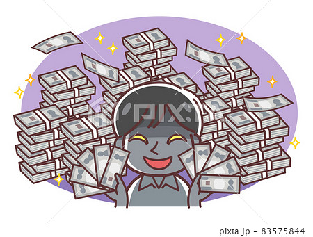 大金を手にしている詐欺師風の男性のイラスト(悪人・札束・笑顔・犯罪) 大金を手にしている詐欺師風の男性のイラスト(悪人・札束・笑顔・犯罪) 83575844