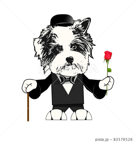 Illustration of Dog in Tuxedo with Rose 83576526
