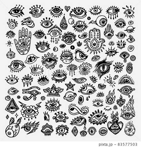 Set of various hand drawn eyes, freehand doodle style. 83577503