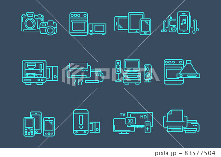 Household appliance icons set. Home and kitchen electronics 83577504