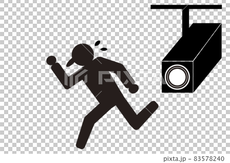 防犯カメラのアイコン 防犯対策イメージ 防犯カメラに気づいて逃げる泥棒 のイラスト素材 5740
