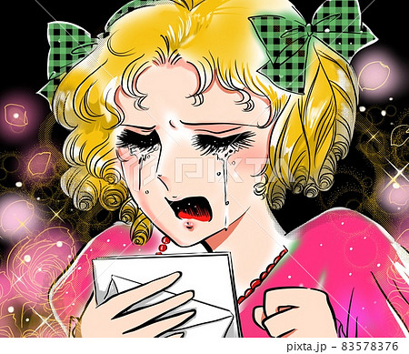 70年代少女漫画別れの手紙を読んで泣き叫ぶ金髪縦ロールのお嬢様 83578376