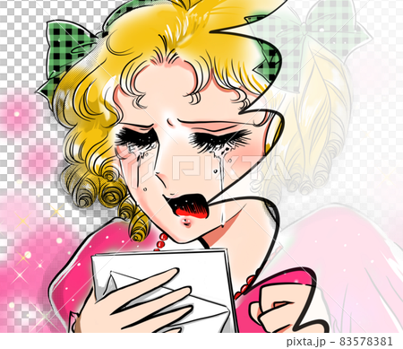 70's Shojo Manga A blonde vertical roll lady who reads a farewell letter and cries 83578381