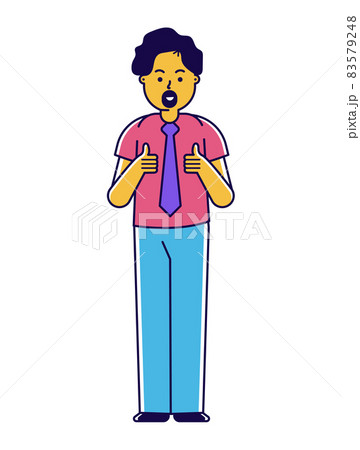 Office worker male character show thumb up, cheerful concept man with style beard flat line vector illustration, isolated on white. Office worker male character show thumb up, cheerful concept man with style beard flat line vector illustration, isolated on white. 83579248