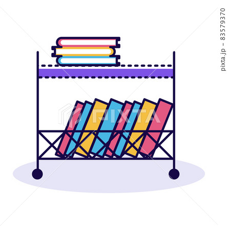 Concept bookshelf with various learning book, line school textbook and handbook lie rack flat vector illustration, isolated on white. 83579370