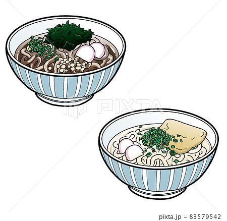 関東風と関西風のうどんのイラスト 麺類 つゆ グルメ 食べ物 飲食店 のイラスト素材