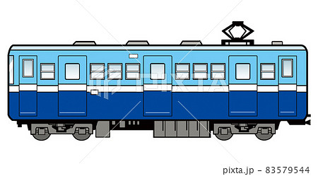 電車 1両のみ のシンプルなイラスト ブルー 列車 乗り物 車両 旅行 のイラスト素材