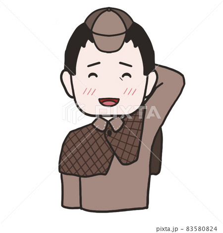 照れ笑いしながら頭をかく中年の探偵 男1 のイラスト素材 5804