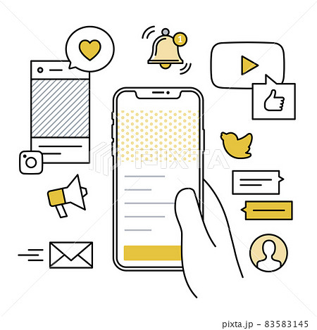スマートフォンを手に持ってさまざまなSNSで交流 83583145