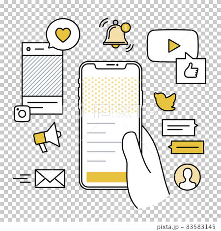 スマートフォンを手に持ってさまざまなSNSで交流 83583145
