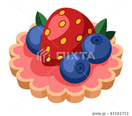 Tartlet cream cake. Strawberry and blueberry biscuit dessert. Tartlet cream cake. Strawberry and blueberry biscuit dessert. 83583753