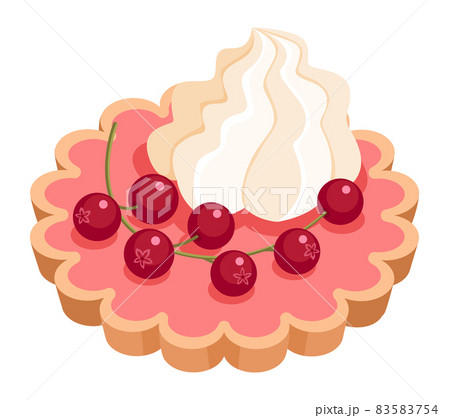 Tartlet with cream and red berries. Cartoon currant biscuit 83583754