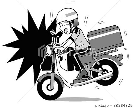郵便バイクの衝突事故 モノクロ のイラスト素材