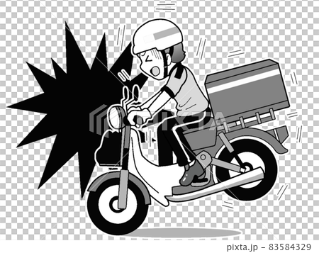 郵便バイクの衝突事故 モノクロ のイラスト素材