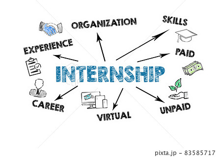 Internship. Experience, Skills, Paid adn Career concept. Information and illustration on a white 83585717