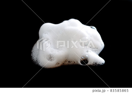 White foam bubble soap, cleanser or shampoo isolated on black background 83585865