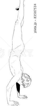 倒立をする男性のモノクロイラスト2 83587534