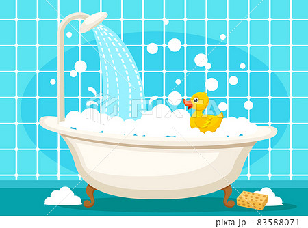 The bathroom is filled with water with white foam. To take a bath 83588071