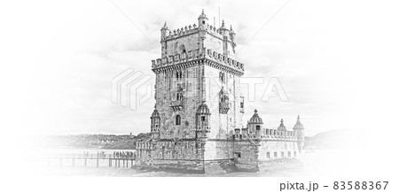 Most important landmark in Lisbon The Tower of Belem from above Most important landmark in Lisbon The Tower of Belem from above 83588367