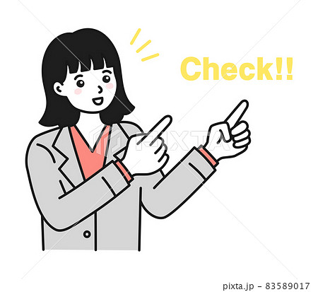 両手で指差してポイントを紹介する女性のイラスト素材のイラスト素材 5017